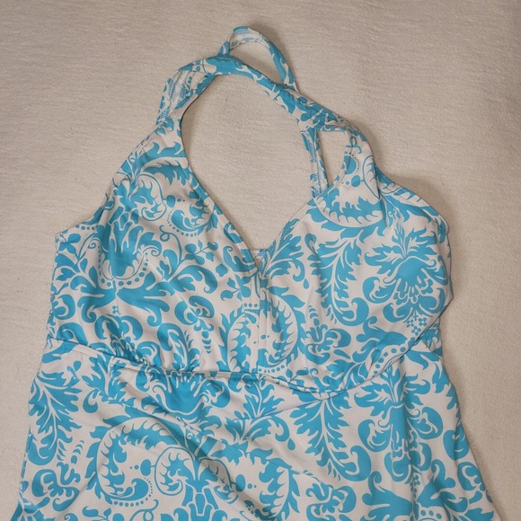 Lands End Swim Top Womens Sz 16 D Blue Modest Tank Neck Pool Strap Plus Size - Picture 6 of 12